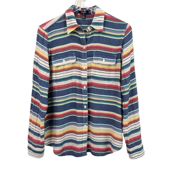 Vintage Tops - Vintage | Multi Color Stripe Long Sleeve Shirt Western Southwestern Medium